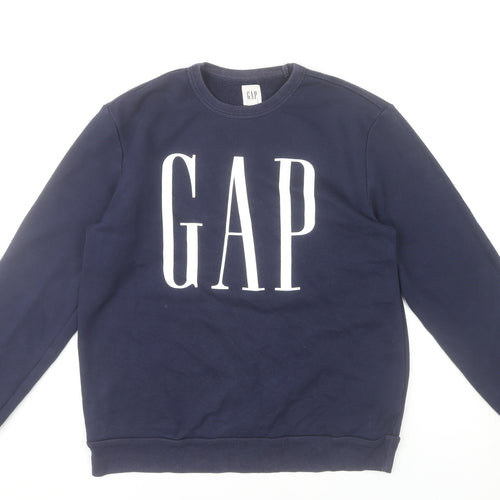 GAP Womens Navy Blue Small Sweatshirt Cotton Blend Logo Crew Neck