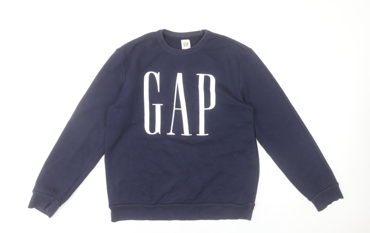 GAP Womens Navy Blue Small Sweatshirt Cotton Blend Logo Crew Neck
