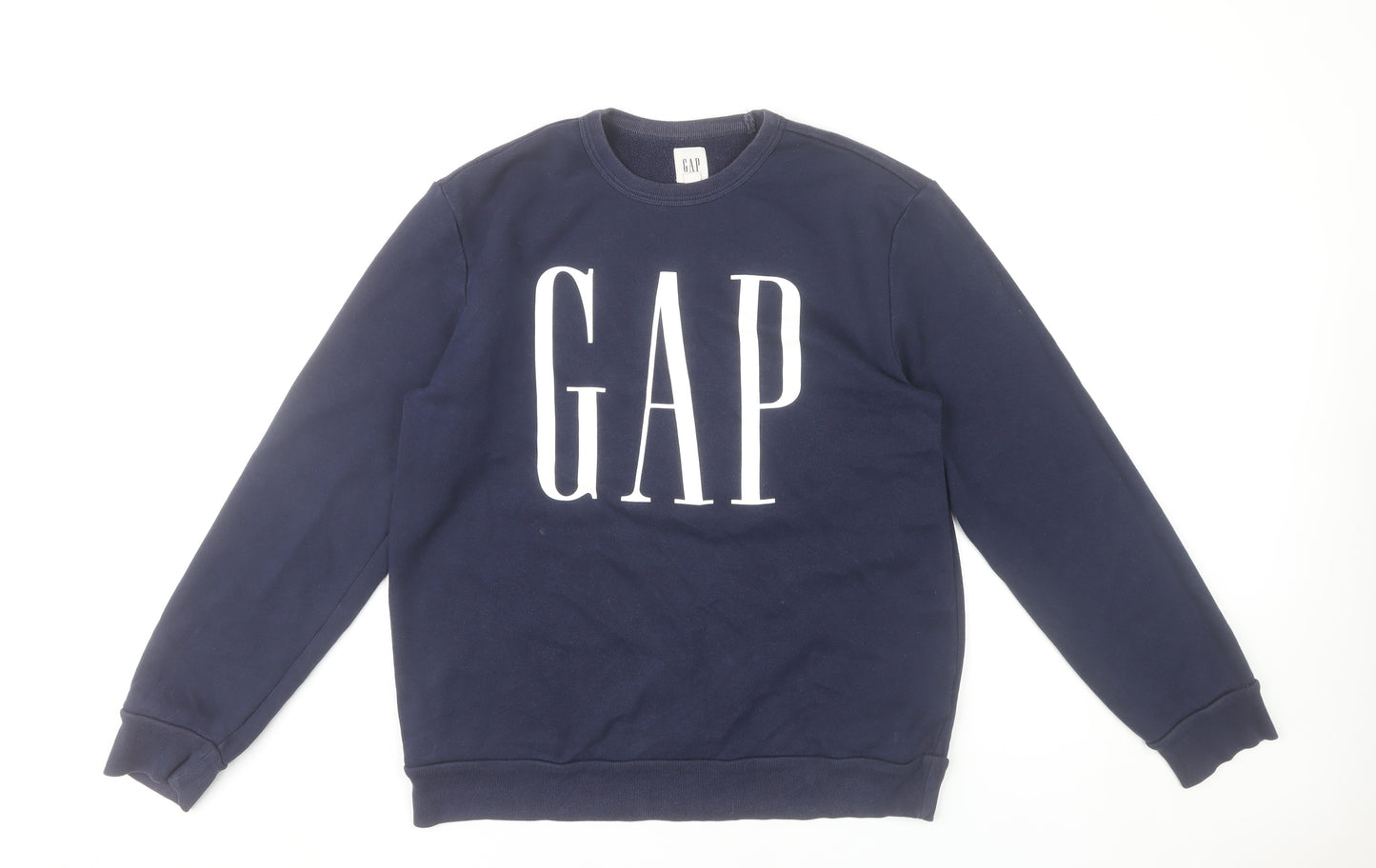 GAP Womens Navy Blue Small Sweatshirt Cotton Blend Logo Crew Neck