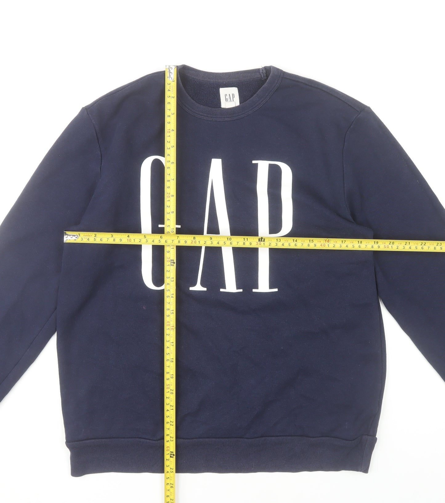 GAP Womens Navy Blue Small Sweatshirt Cotton Blend Logo Crew Neck