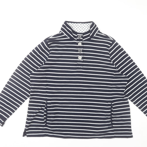 Bonmarché Women’s Navy Striped Henley Sweatshirt L Cotton Blend