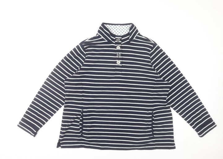 Bonmarché Women’s Navy Striped Henley Sweatshirt L Cotton Blend