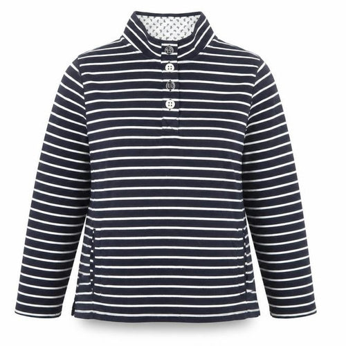 Bonmarché Women’s Navy Striped Henley Sweatshirt L Cotton Blend