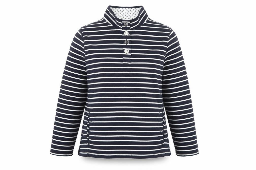 Bonmarché Women’s Navy Striped Henley Sweatshirt L Cotton Blend