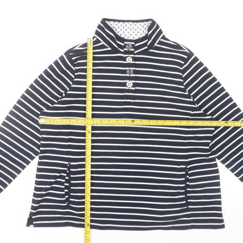 Bonmarché Women’s Navy Striped Henley Sweatshirt L Cotton Blend