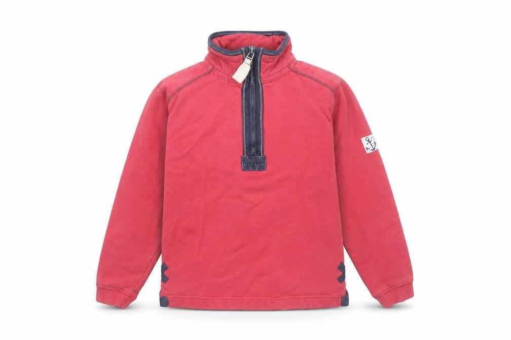 Front view of Lazy Jacks boys’ red 9-10 years half zip cotton sweatshirt jumper