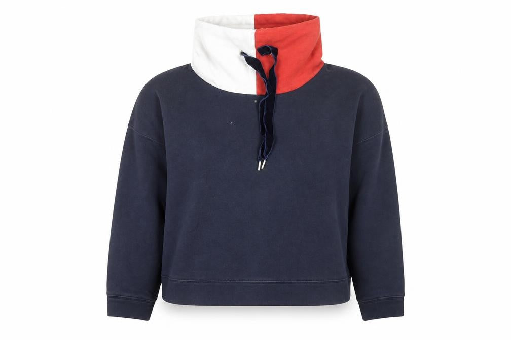 Front view of Tommy Hilfiger Women’s Blue Colourblock Pullover Sweatshirt M