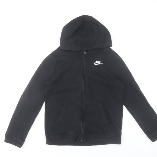 Nike Boys Black Full Zip Hoodie XL 158-170cm Cotton Blend Hooded Sweatshirt