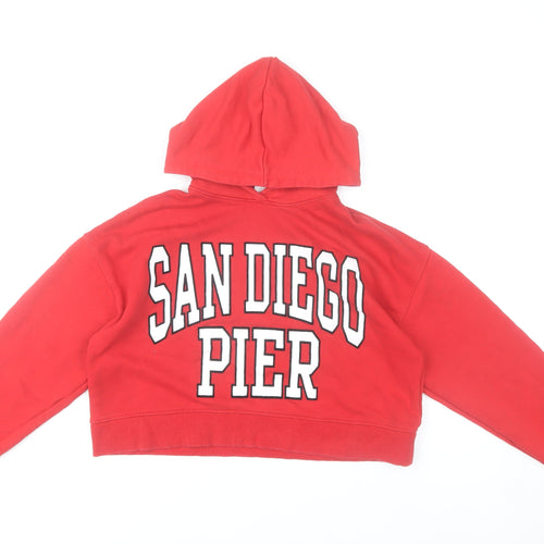 Zara Girls Red Pullover Hoodie 13-14 Years San Diego Pier Fleece Sweatshirt