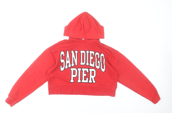 Zara Girls Red Pullover Hoodie 13-14 Years San Diego Pier Fleece Sweatshirt