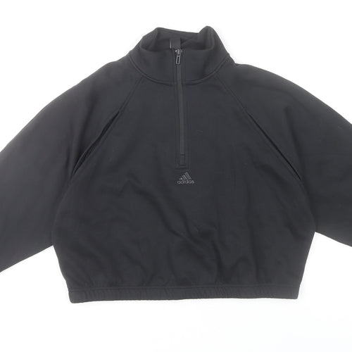 Adidas Womens Black Sweatshirt UK 8-10 Small 1/2 Zip Cotton Blend