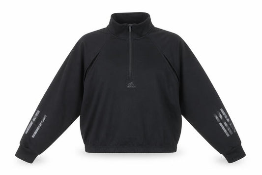 Front view of Adidas women’s black sweatshirt uk 8-10 small 1/2 zip cotton blend
