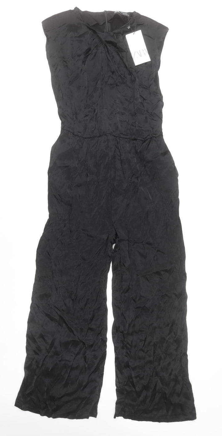 Zara Womens Black XS Sleeveless Wide-Leg Jumpsuit Viscose