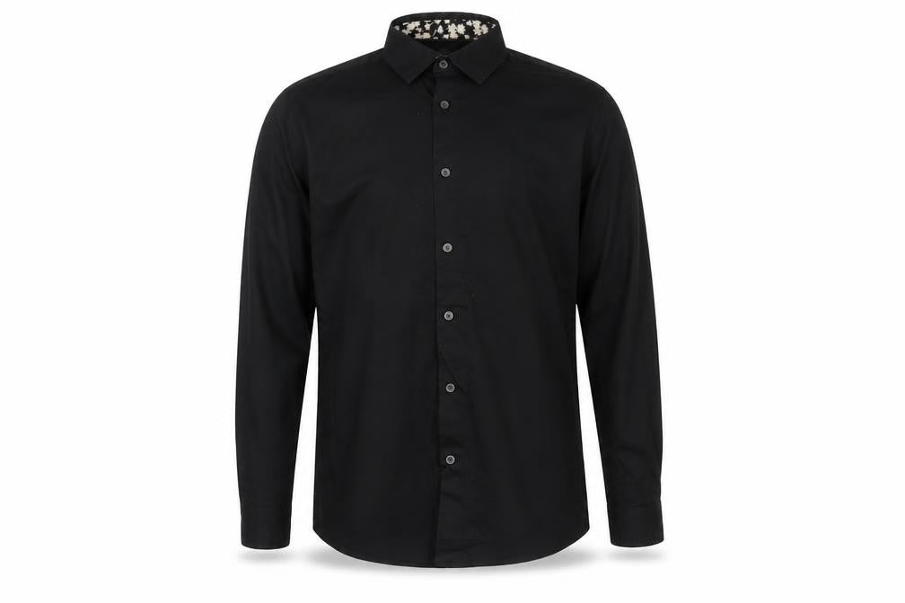 Front view of Silver Eight Men's Black M Long Sleeve Button-Up Shirt