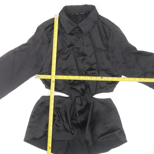 Zara Women Black Satin Cropped Button-Up Shirt Size S