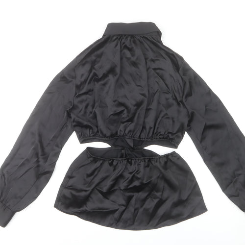 Zara Women Black Satin Cropped Button-Up Shirt Size S