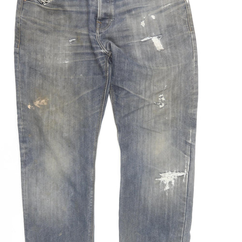 Next Men’s Blue Distressed Straight Fit Jeans Size W36 L31