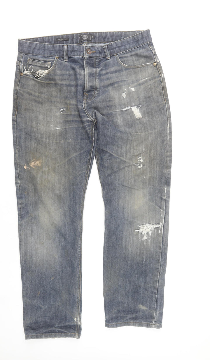 Next Men’s Blue Distressed Straight Fit Jeans Size W36 L31