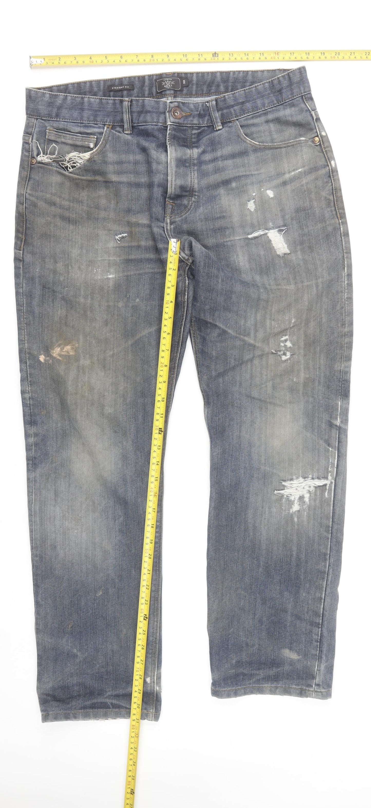 Next Men’s Blue Distressed Straight Fit Jeans Size W36 L31