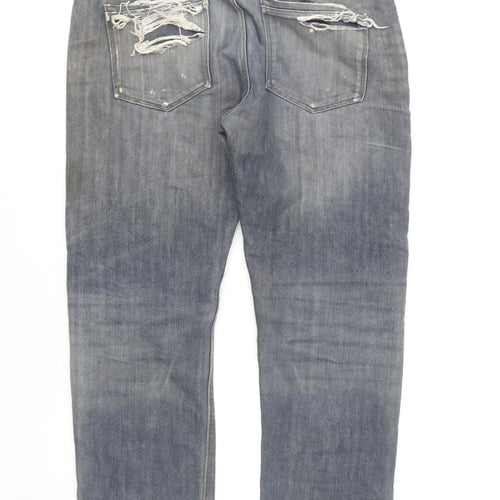 Next Men’s Blue Distressed Straight Fit Jeans Size W36 L31