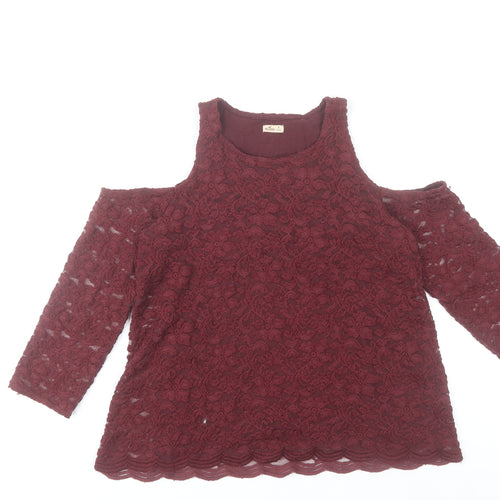 Hollister Womens Red Lace Cold Shoulder Tunic Blouse M