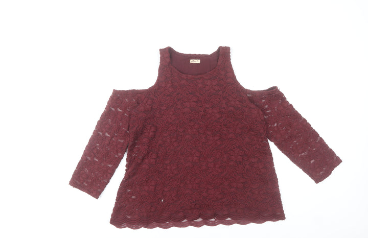 Hollister Womens Red Lace Cold Shoulder Tunic Blouse M