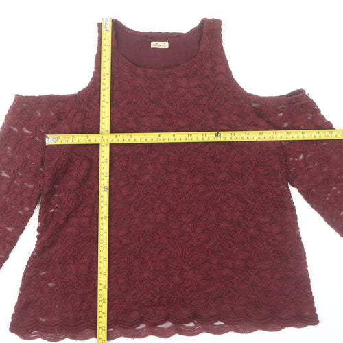 Hollister Womens Red Lace Cold Shoulder Tunic Blouse M