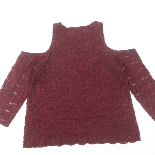 Hollister Womens Red Lace Cold Shoulder Tunic Blouse M