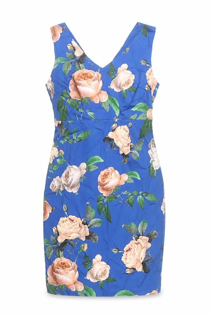 Hallhuber Women Blue Floral Sheath Dress Size 10 V-Neck Sleeveless
