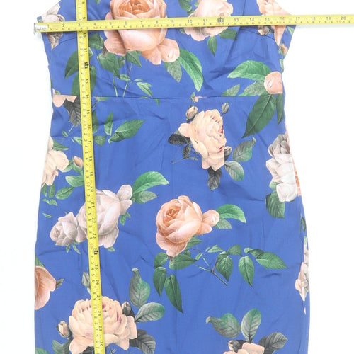 Hallhuber Women Blue Floral Sheath Dress Size 10 V-Neck Sleeveless