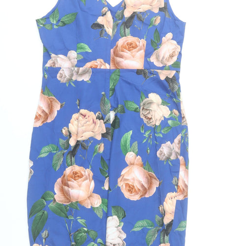 Hallhuber Women Blue Floral Sheath Dress Size 10 V-Neck Sleeveless