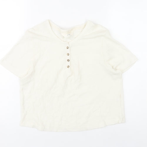 Marks and Spencer Womens Ivory Henley T-Shirt Size L Short Sleeve