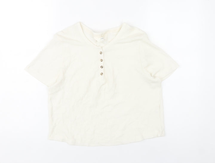 Marks and Spencer Womens Ivory Henley T-Shirt Size L Short Sleeve
