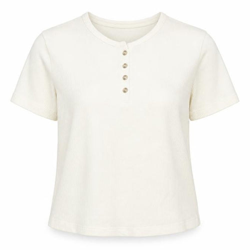 Marks and Spencer Womens Ivory Henley T-Shirt Size L Short Sleeve