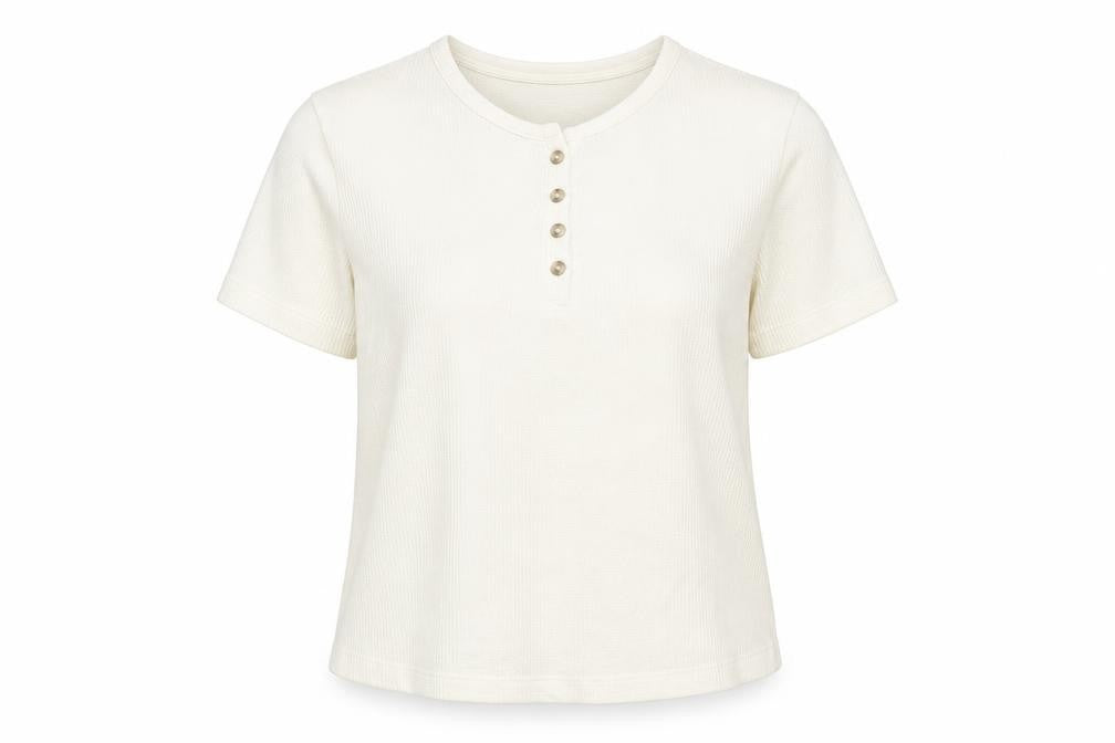 Marks and Spencer Womens Ivory Henley T-Shirt Size L Short Sleeve