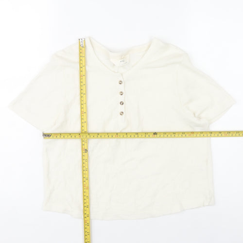 Marks and Spencer Womens Ivory Henley T-Shirt Size L Short Sleeve