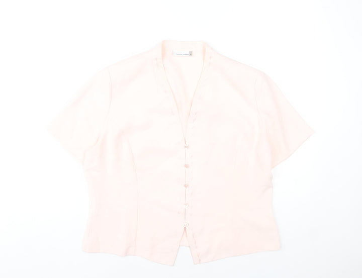 Country Casuals Women Pink Size 16 Blouse Short Sleeve V-Neck