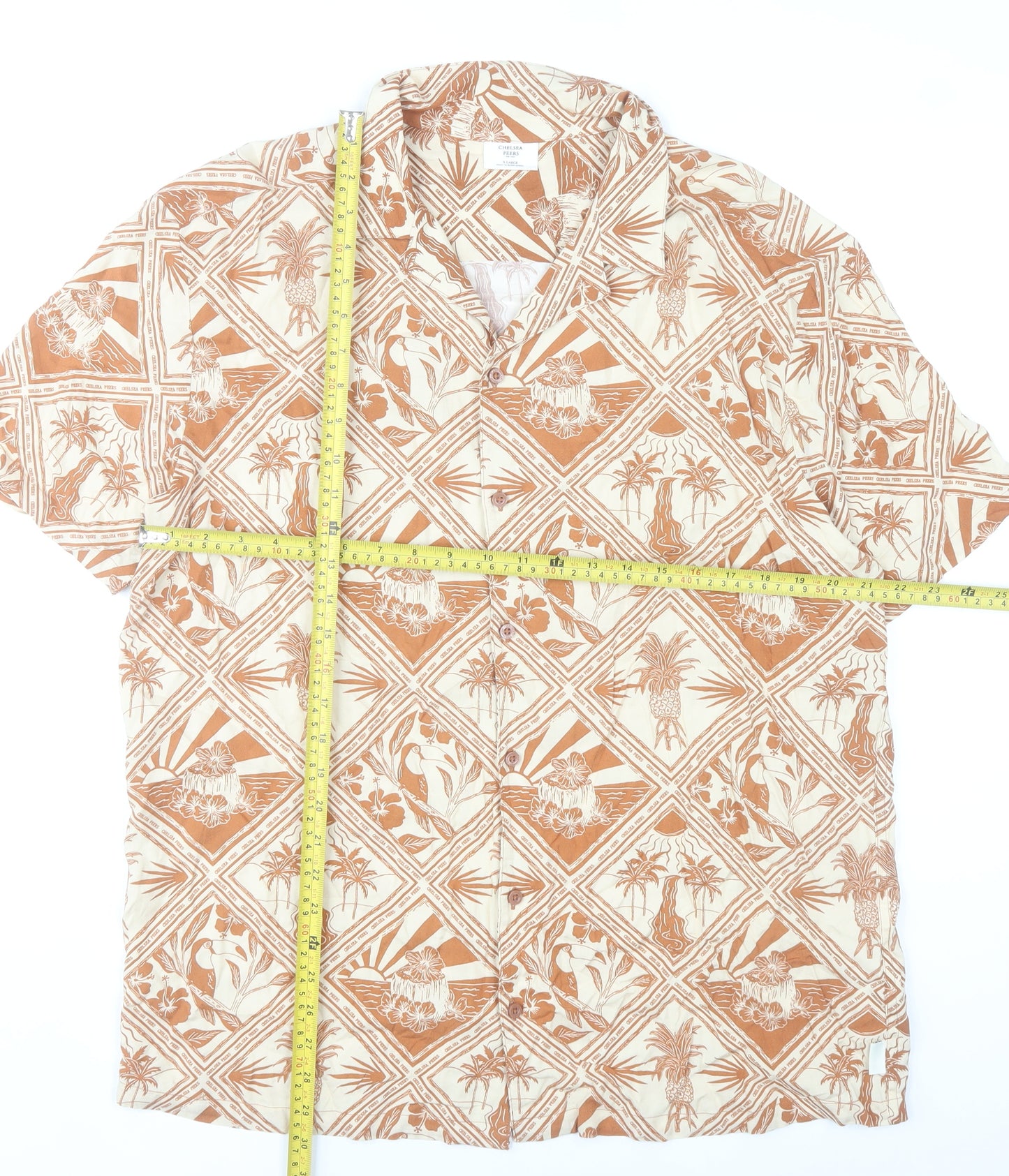 Chelsea Peers Men's Brown Hawaiian Viscose Shirt XL Short Sleeve