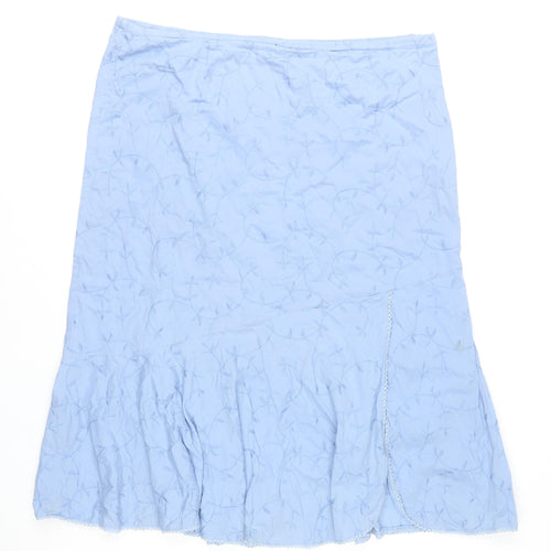 Dash Women’s Blue Cotton Midi Flared Skirt Size 20 Embroidered