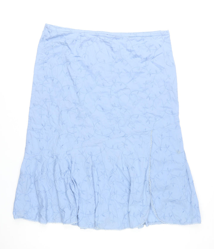 Dash Women’s Blue Cotton Midi Flared Skirt Size 20 Embroidered