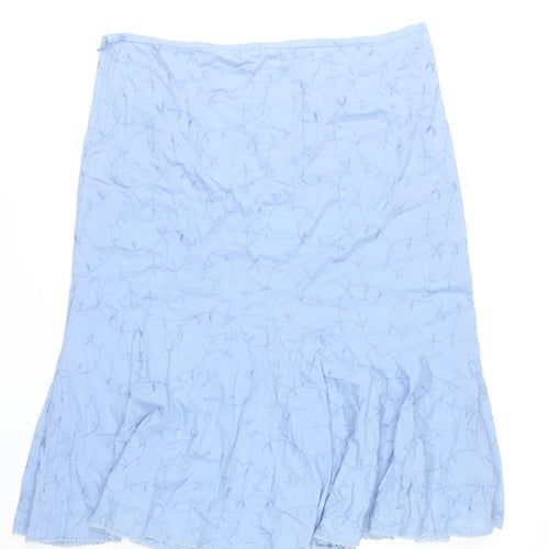Dash Women’s Blue Cotton Midi Flared Skirt Size 20 Embroidered