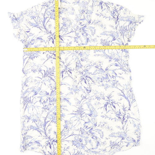 H&M Women’s White Blue Floral Viscose Shift Dress M Short Sleeve Casual
