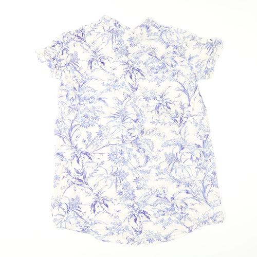 H&M Women’s White Blue Floral Viscose Shift Dress M Short Sleeve Casual