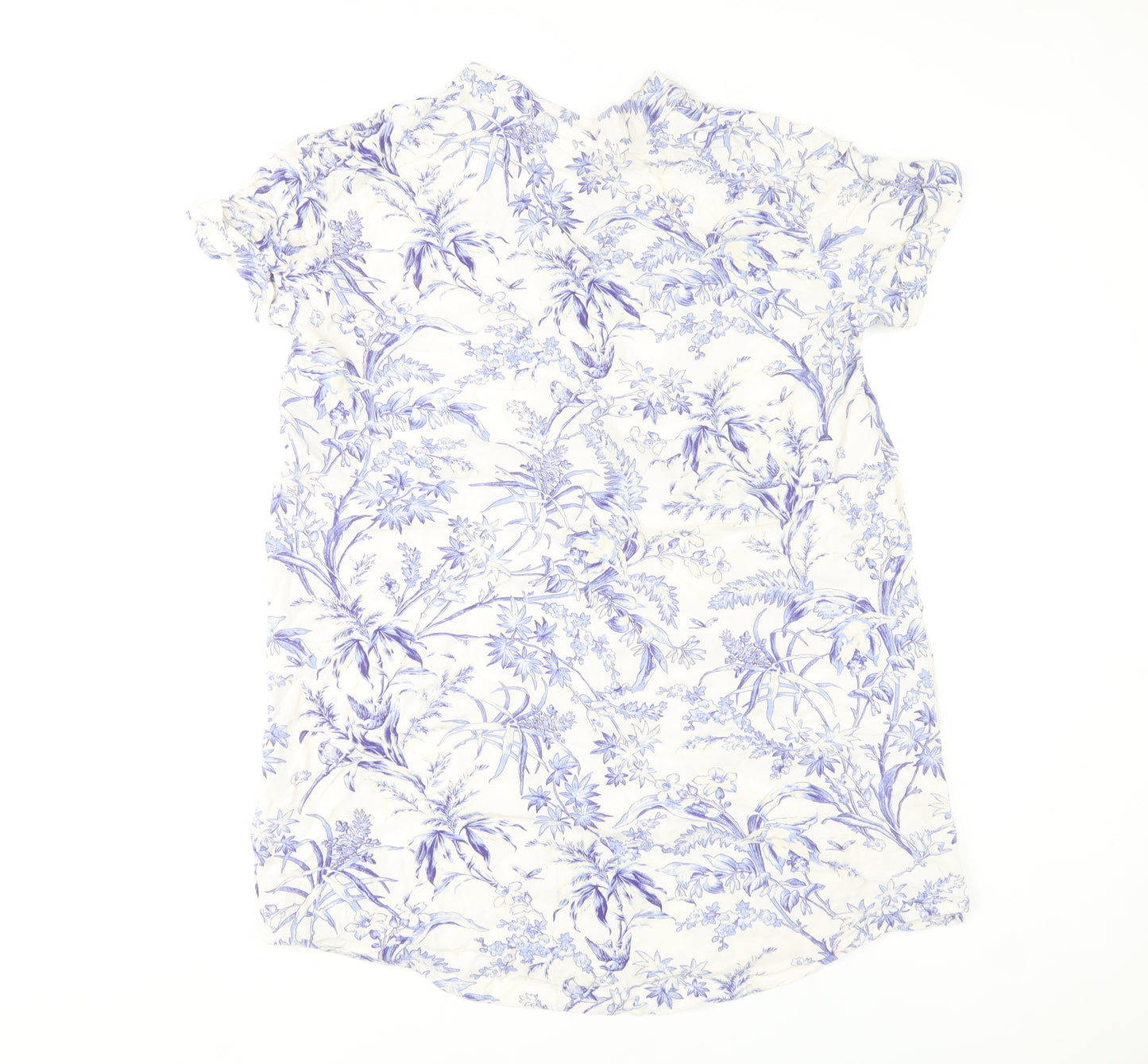 H&M Women’s White Blue Floral Viscose Shift Dress M Short Sleeve Casual