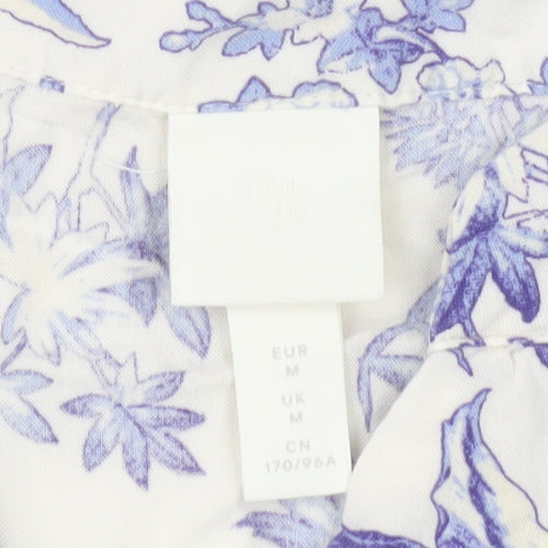 H&M Women’s White Blue Floral Viscose Shift Dress M Short Sleeve Casual