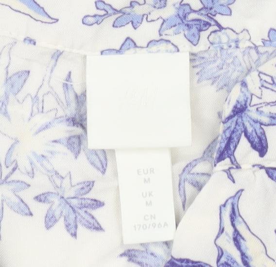 H&M Women’s White Blue Floral Viscose Shift Dress M Short Sleeve Casual