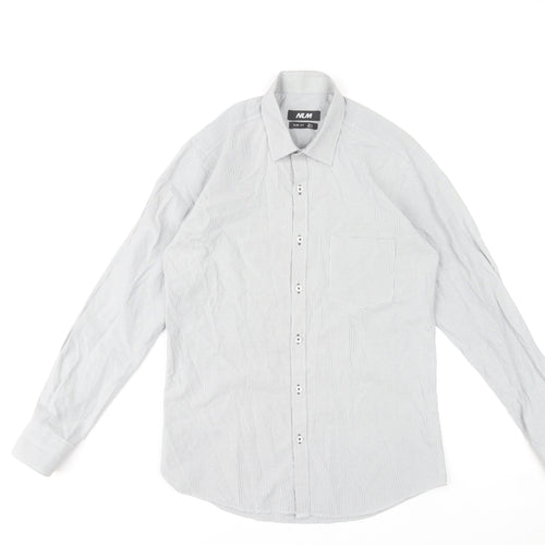 NLM Mens Grey Slim Fit Long Sleeve Dress Shirt 15in 38cm