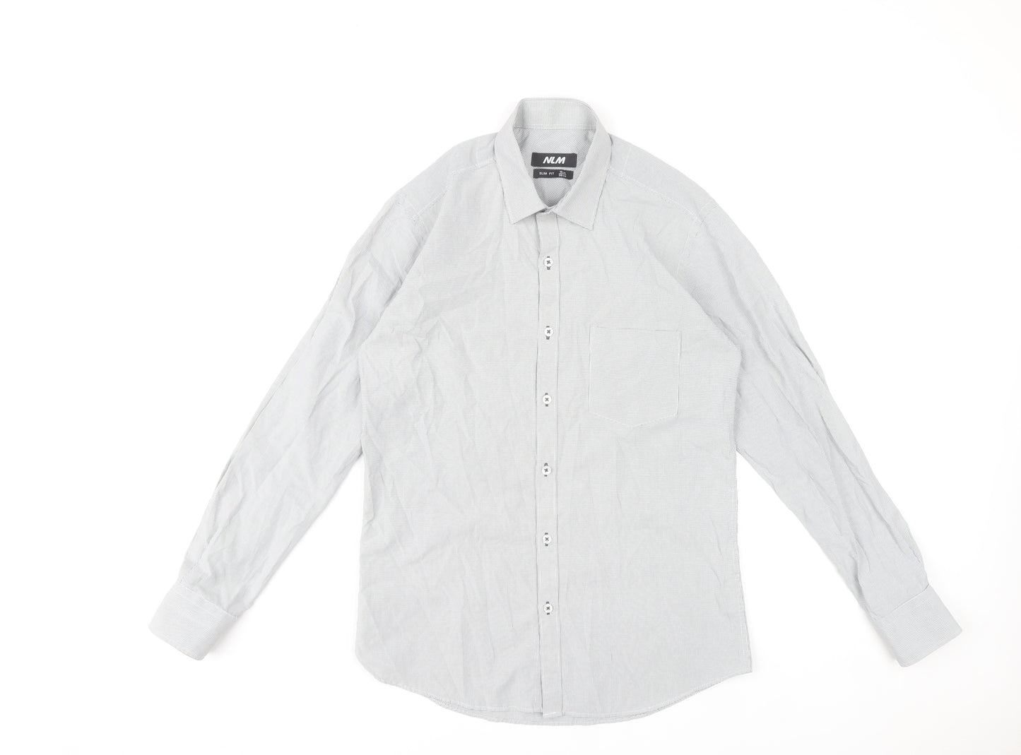 NLM Mens Grey Slim Fit Long Sleeve Dress Shirt 15in 38cm