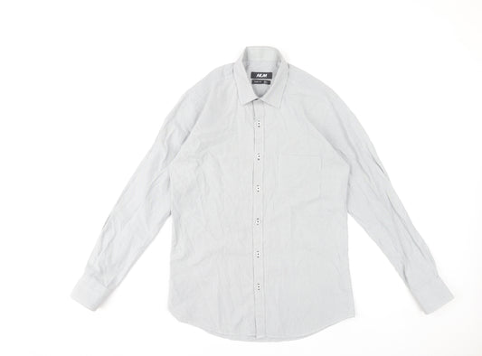 NLM Mens Grey Slim Fit Long Sleeve Dress Shirt 15in 38cm