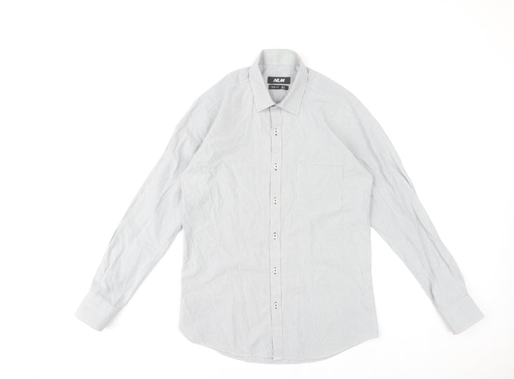 NLM Mens Grey Slim Fit Long Sleeve Dress Shirt 15in 38cm